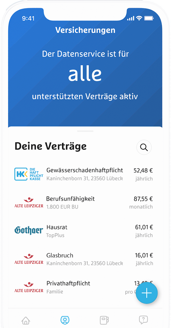 Vertragsübersicht in der Simplr App